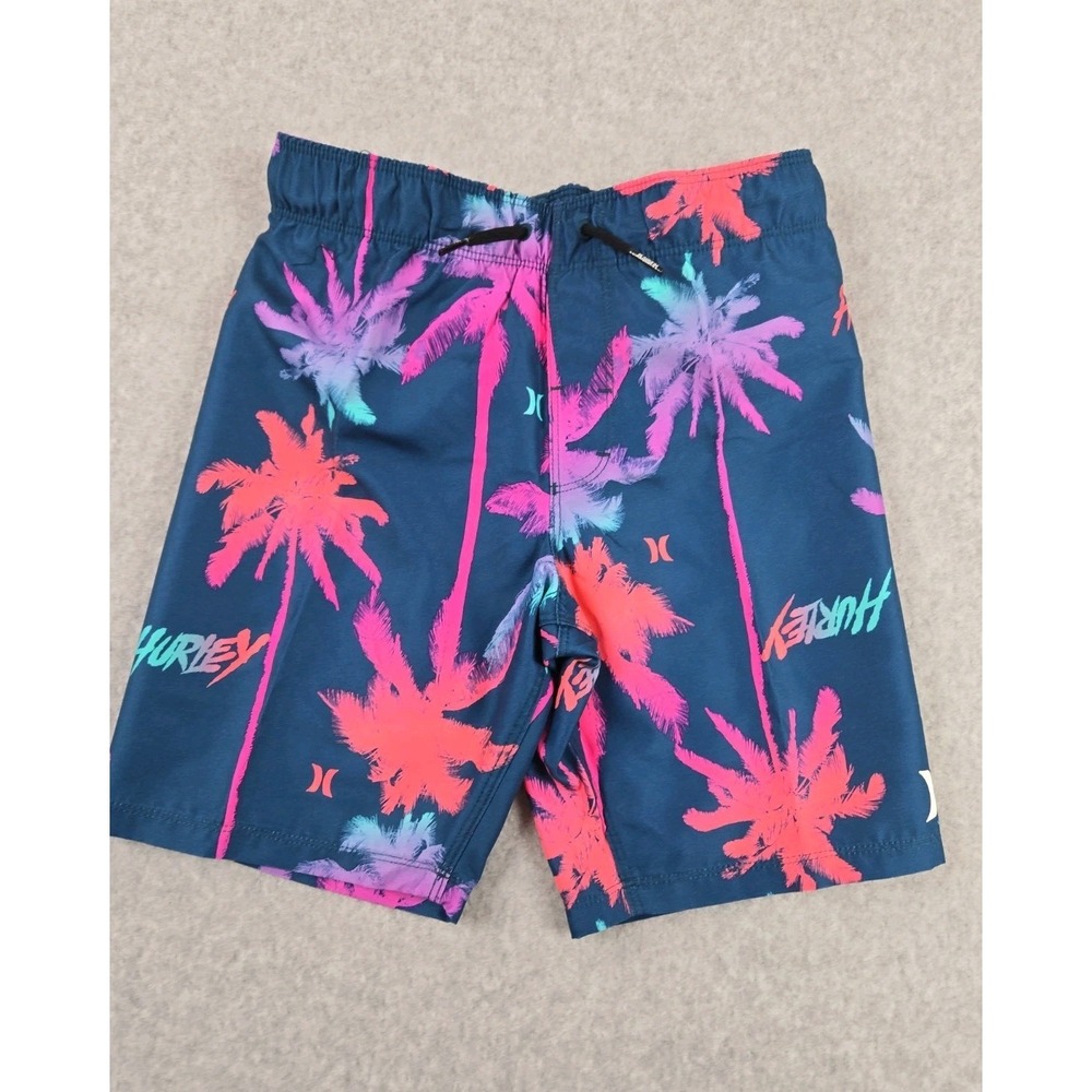 Hurley Swim Boys Size 6 Swimming Trunks‎ Shorts Blue Palm Logo Bathing Suit NEW